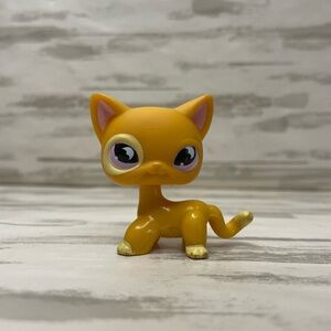 Littlest Pet Shop Authentic #855 Orange Yellow Short Hair Cat Purple Moon Eyes